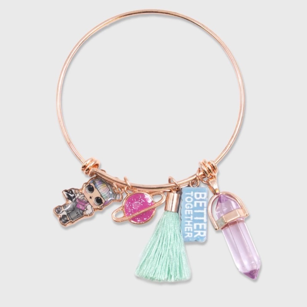 LOL Surprise‎ Rose Gold Tone Charm Bangle Planet Tassel Crystal Point